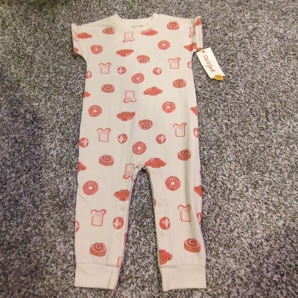 NEW Baby Cat & Jack Romper 12 Months Donuts Cinamon Rolls - Picture 1 of 4